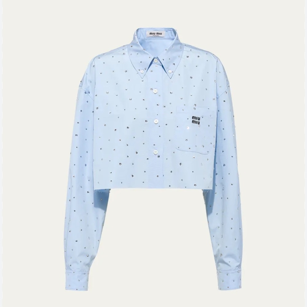 MIU MIU - Crystal embellished Poplin Crop Shirt In Blue